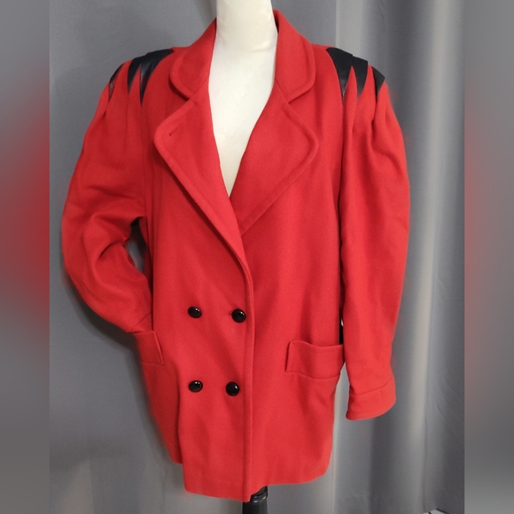 Red Vintage 80s wool coat sz 20 Studio C - Picture 1 of 6